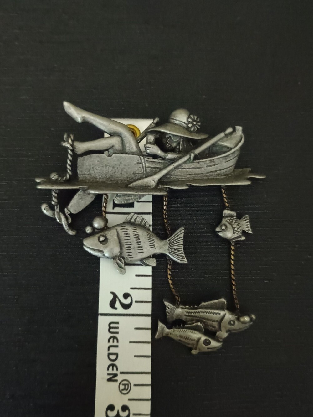 Silver-Tone Fishing Boat Wall Accent with Dangling Fish - Picture 2 of 5